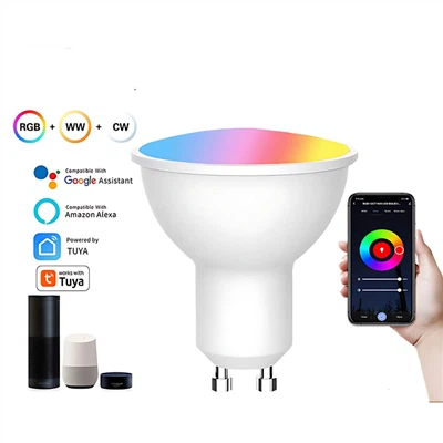 Pametni senzor RGB CW LED žarnice: 5-9 W, GU10/MR16, glasovno/WiFi/Bluetooth zatemnitev